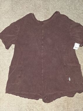 NWT Free People Hot Shot Tee Romper Size Small in Dark Espresso